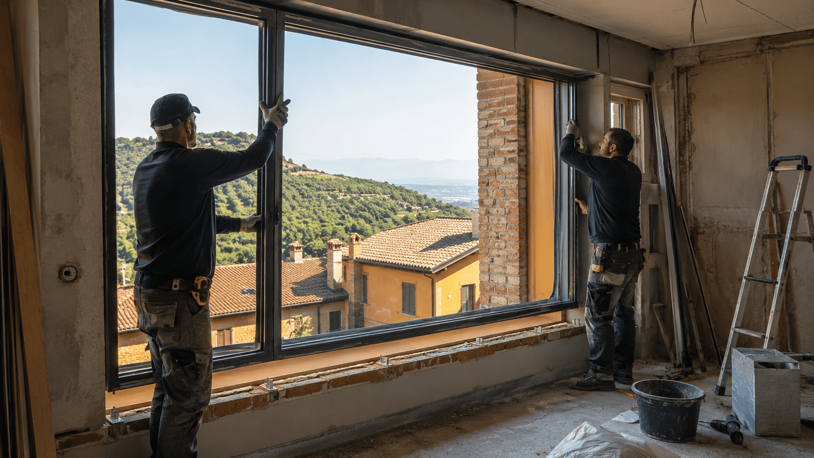 Installazione infissi in cantiere